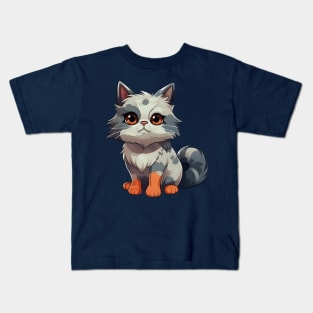 Cartoon white and grey fluffy cat Kids T-Shirt